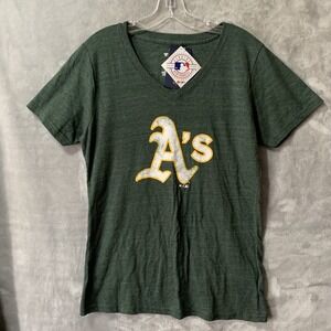 Fanatics Women's XL Oakland Athletics MLB Green V-Neck T-Shirt Officially